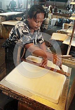 Tofu and soy tempeh are processing soybeans to be out at the home factory